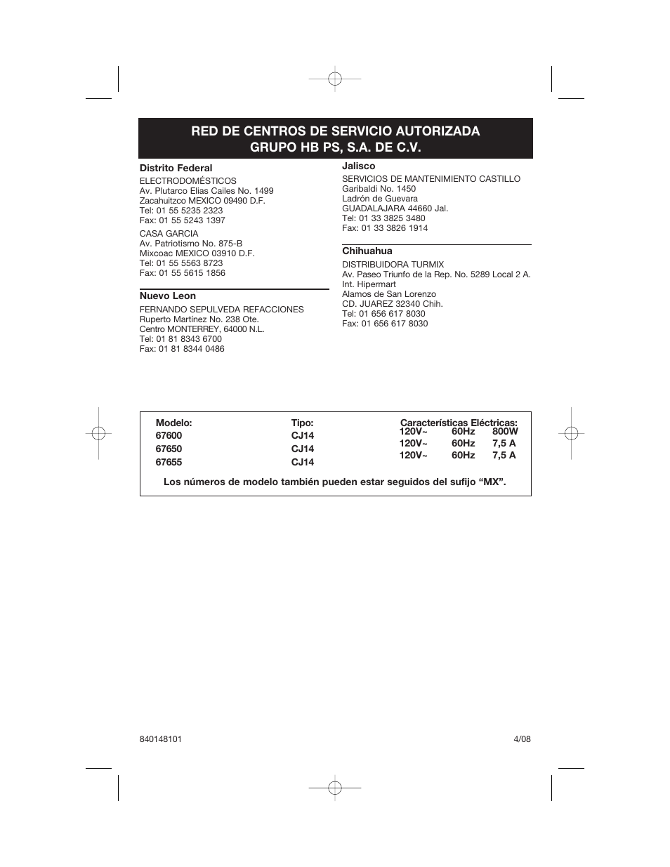 Hamilton Beach 840148101 User Manual | Page 44 / 44