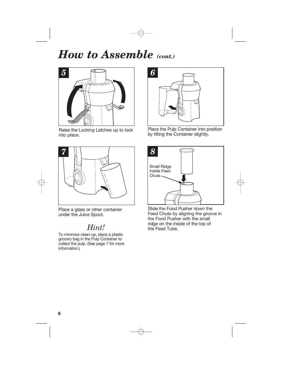 How to assemble, Hint | Hamilton Beach 840148101 User Manual | Page 6 / 44