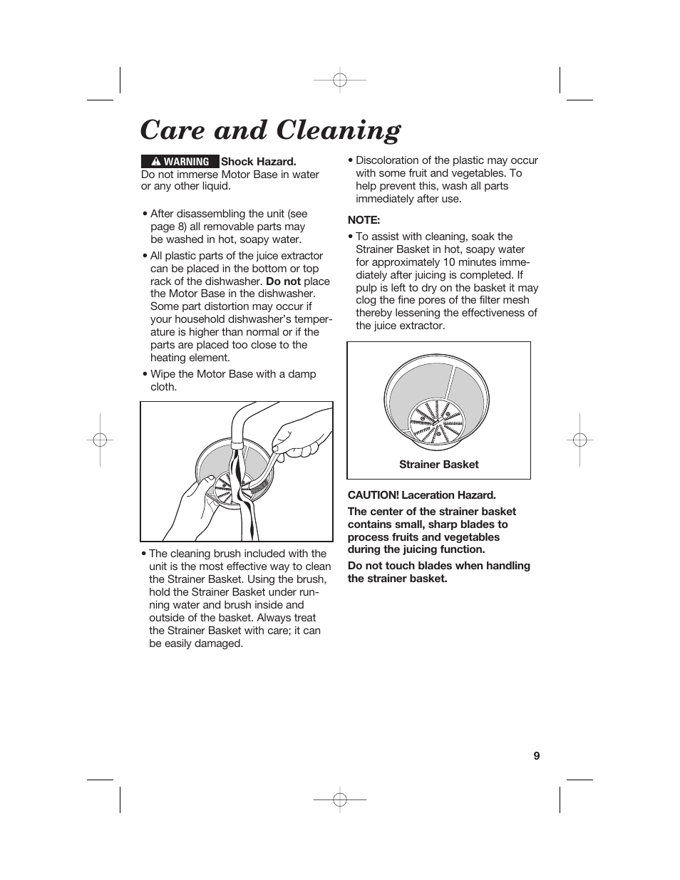 Care and cleaning | Hamilton Beach 840148101 User Manual | Page 9 / 44