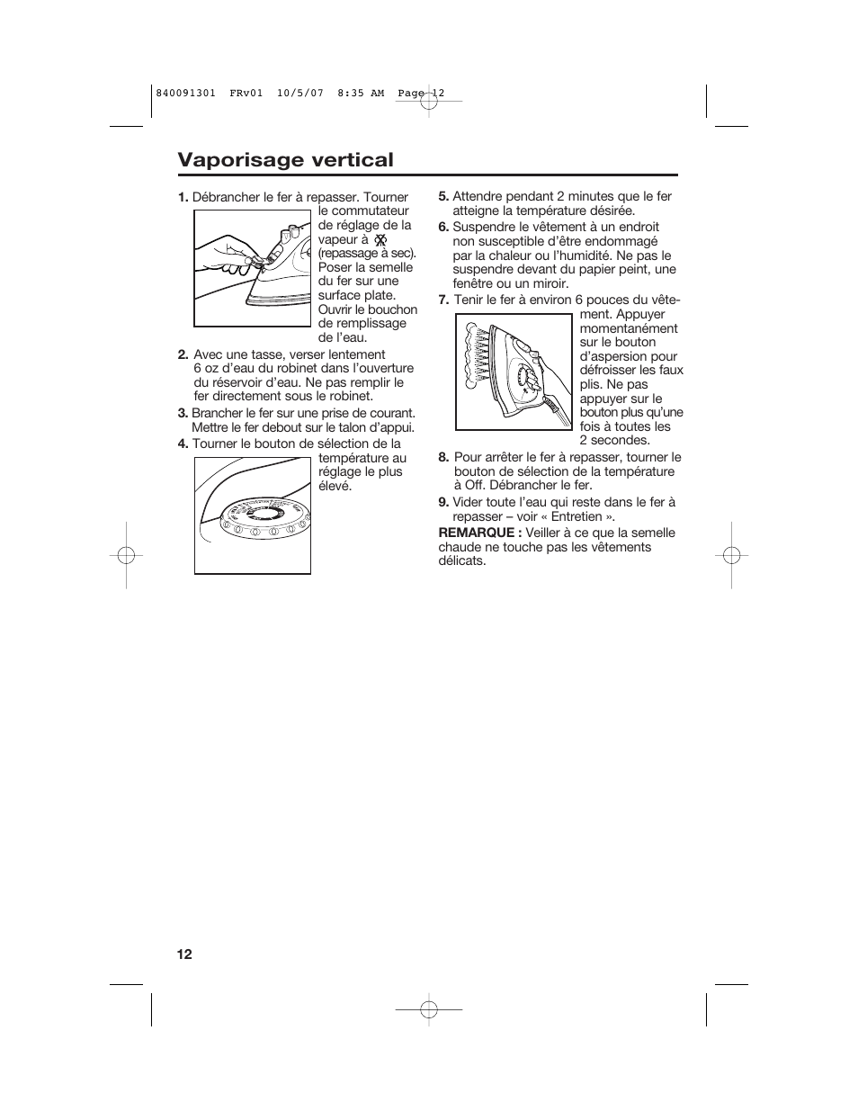 Vaporisage vertical | Hamilton Beach 14560T User Manual | Page 12 / 24