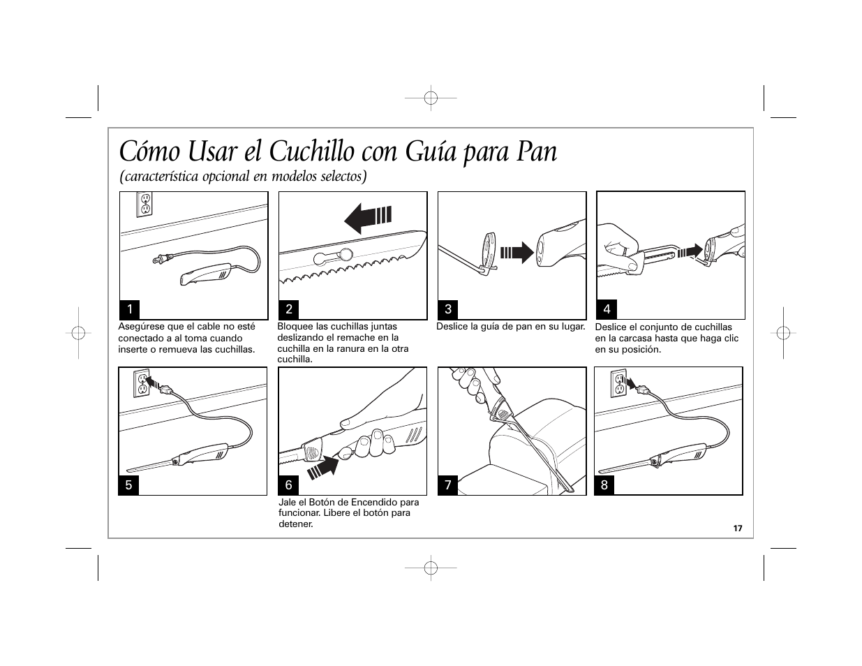 Cómo usar el cuchillo con guía para pan | Hamilton Beach 74375R User Manual | Page 17 / 20