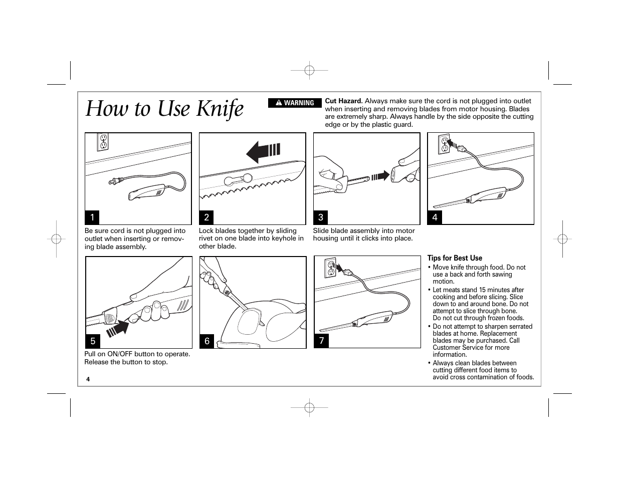How to use knife | Hamilton Beach 74375R User Manual | Page 4 / 20