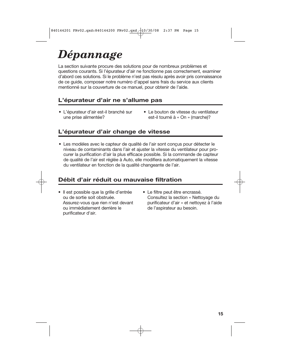 Dépannage | Hamilton Beach 04992F User Manual | Page 15 / 28