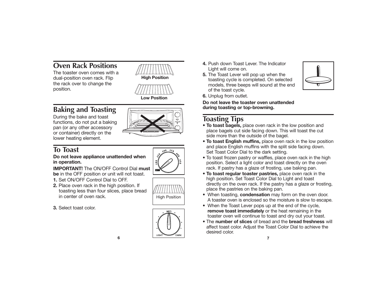 Oven rack positions, Baking and toasting, Toasting tips | Hamilton Beach 840073100 User Manual | Page 4 / 7