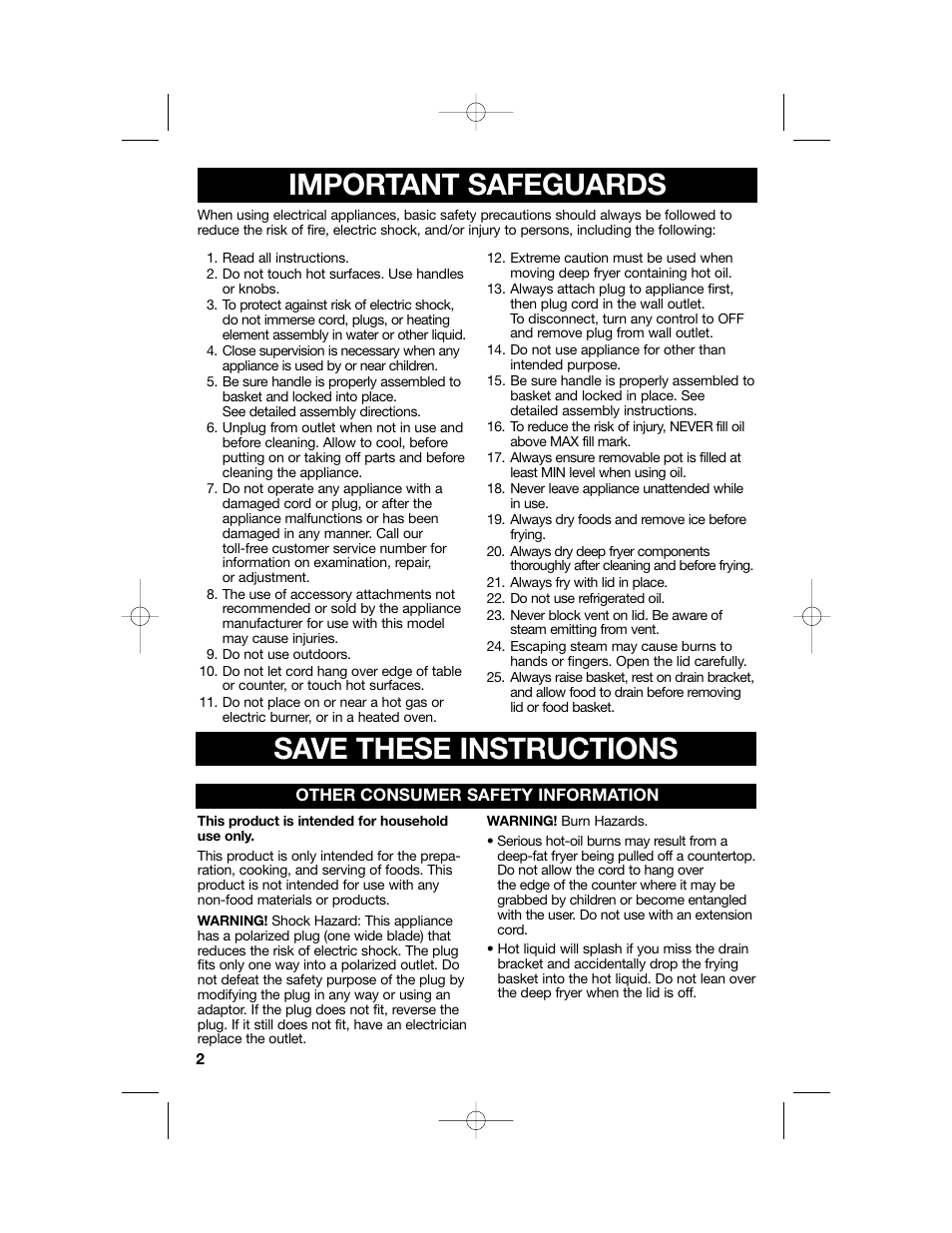 Important safeguards, Save these instructions | Hamilton Beach 35030C User Manual | Page 2 / 32