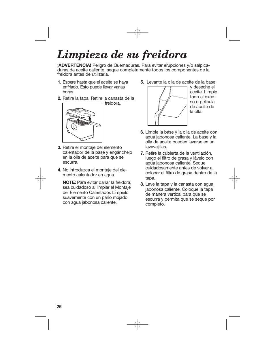 Limpieza de su freidora | Hamilton Beach 35030C User Manual | Page 26 / 32