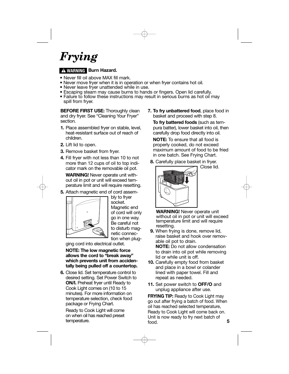 Frying | Hamilton Beach 35030C User Manual | Page 5 / 32