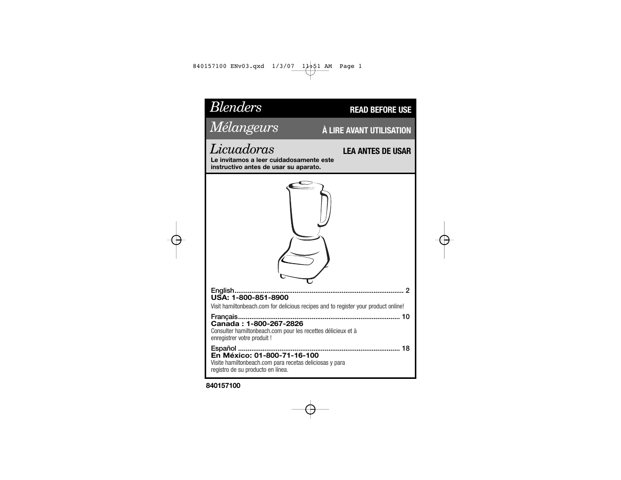 Hamilton Beach Blenders User Manual | 15 pages