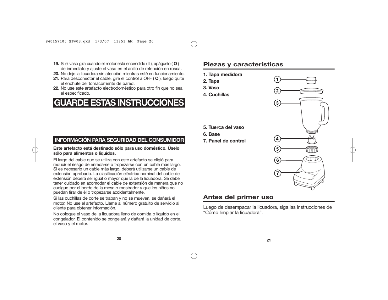 Guarde estas instrucciones | Hamilton Beach Blenders User Manual | Page 11 / 15