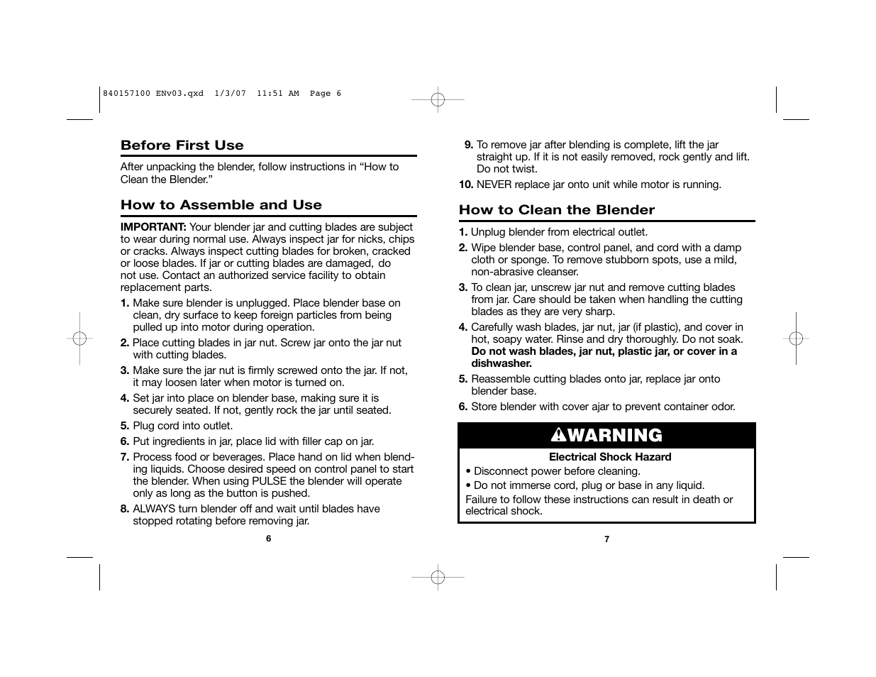 Wwarning | Hamilton Beach Blenders User Manual | Page 4 / 15