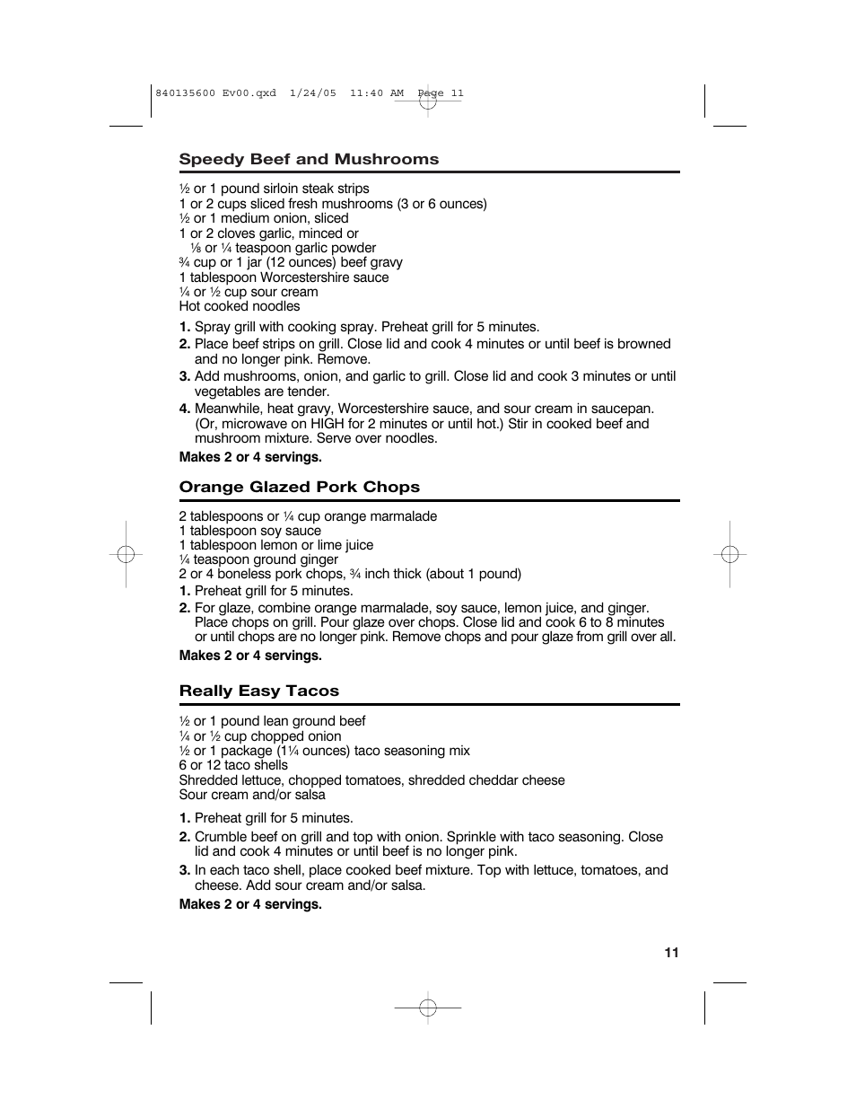 Speedy beef and mushrooms, Orange glazed pork chops, Really easy tacos | Hamilton Beach 840135600 User Manual | Page 11 / 36