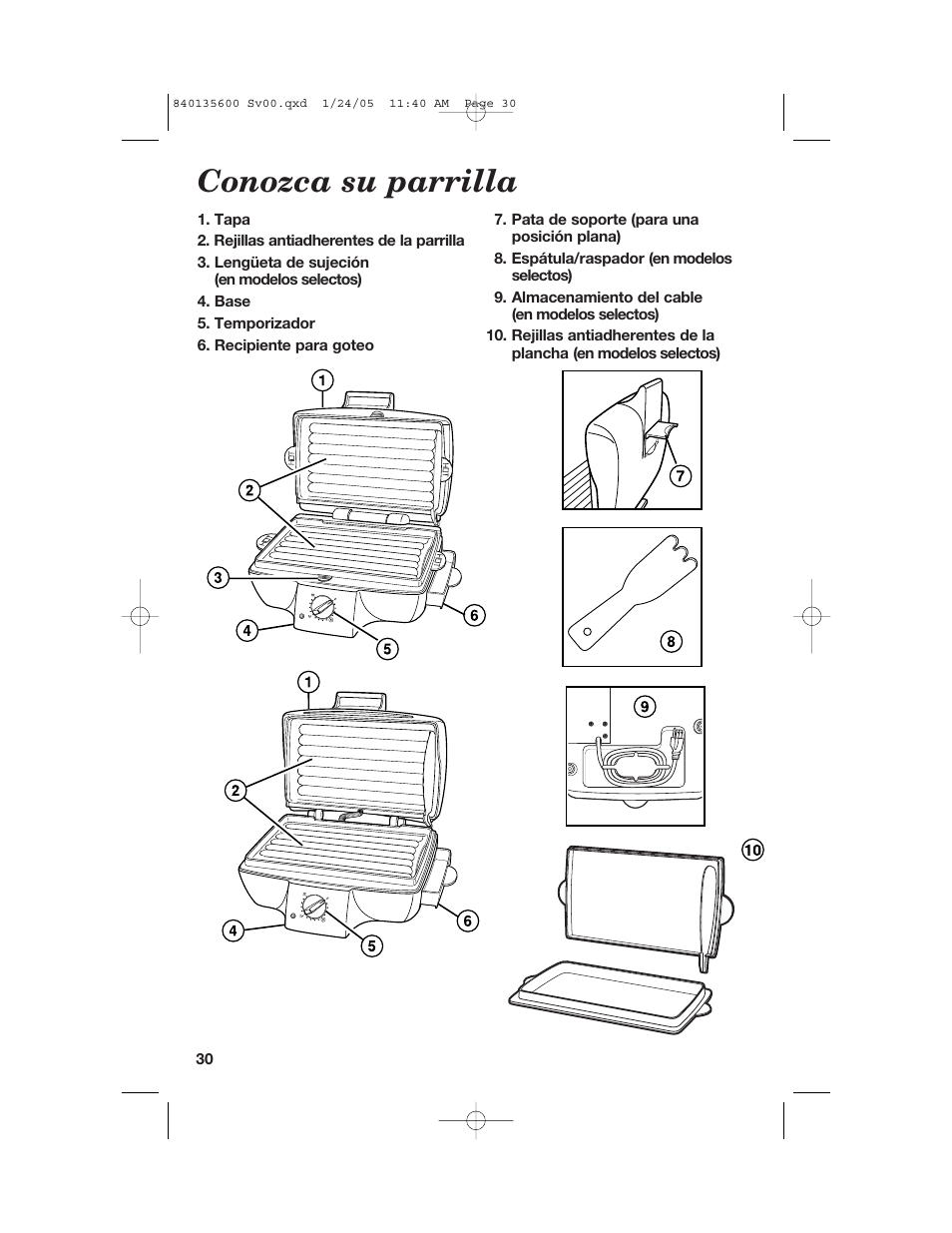 Conozca su parrilla | Hamilton Beach 840135600 User Manual | Page 30 / 36