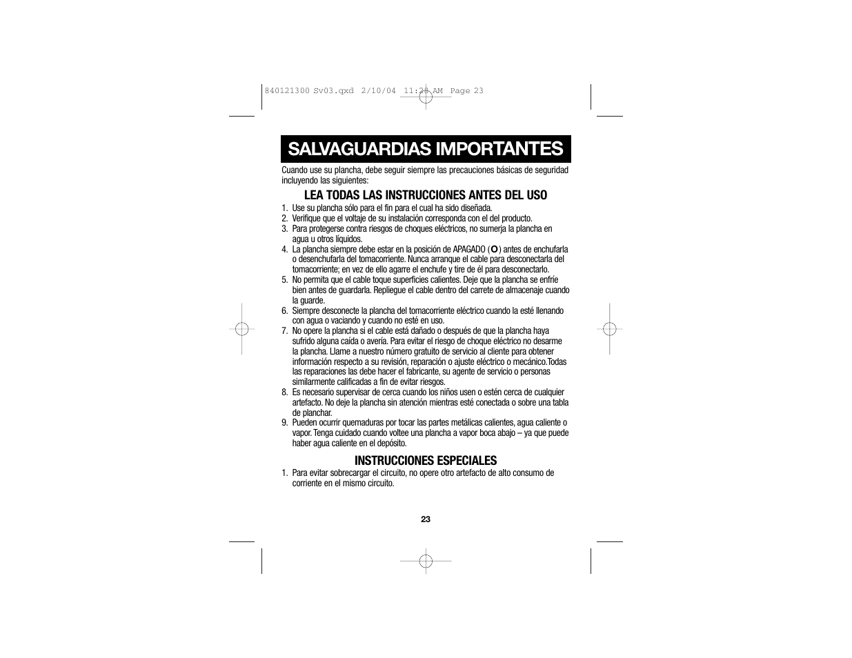 Tantes, Salvaguardias impor | Hamilton Beach 840121300 User Manual | Page 13 / 20