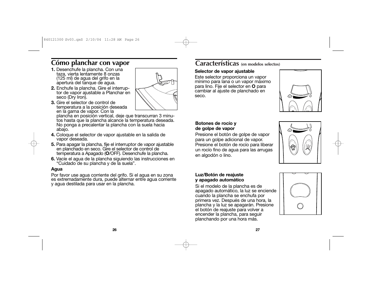 Características, Cómo planchar con vapor | Hamilton Beach 840121300 User Manual | Page 15 / 20