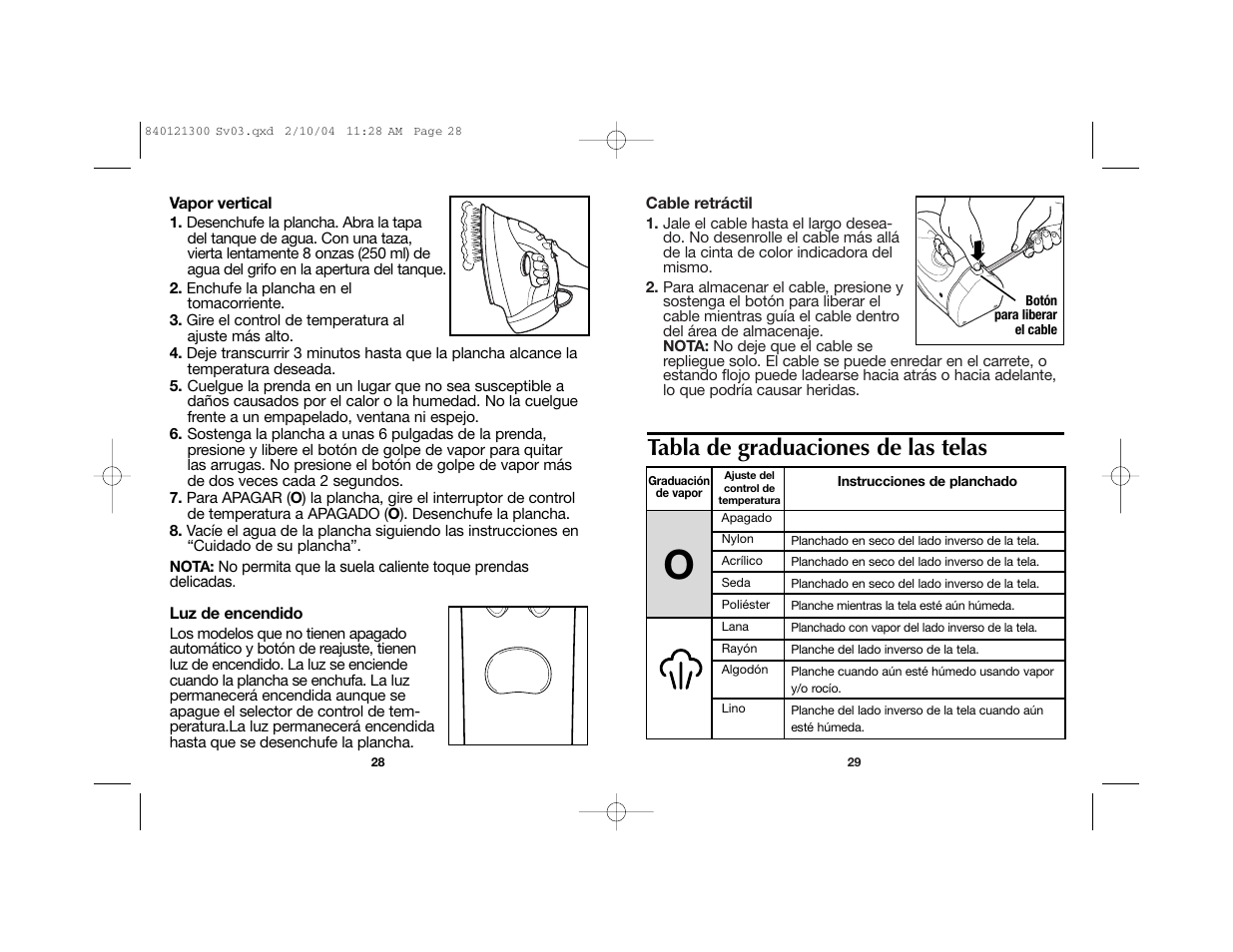 Tabla de graduaciones de las telas | Hamilton Beach 840121300 User Manual | Page 16 / 20