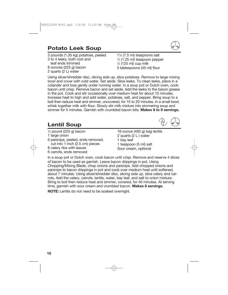 Potato leek soup, Lentil soup | Hamilton Beach 70450C User Manual | Page 10 / 40