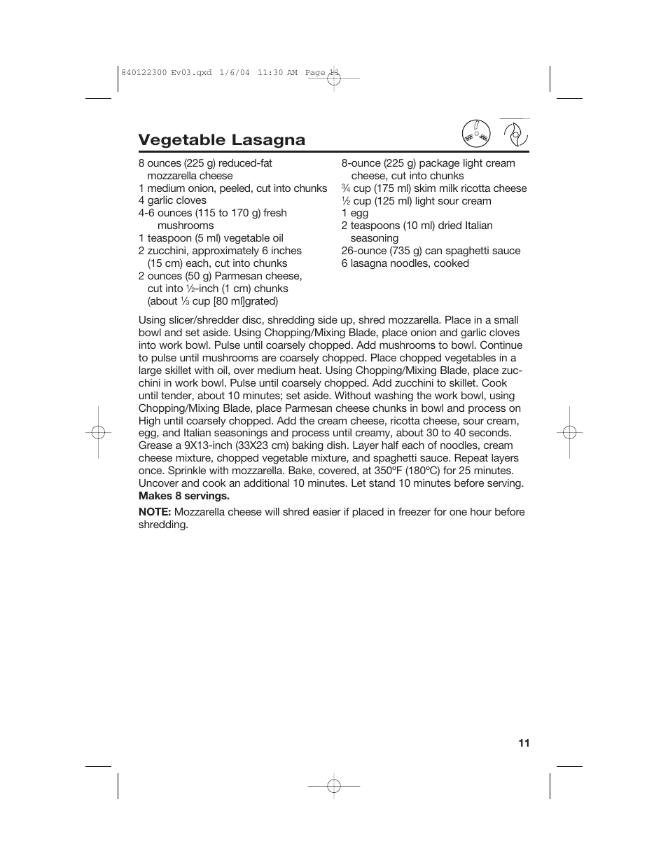 Vegetable lasagna | Hamilton Beach 70450C User Manual | Page 11 / 40