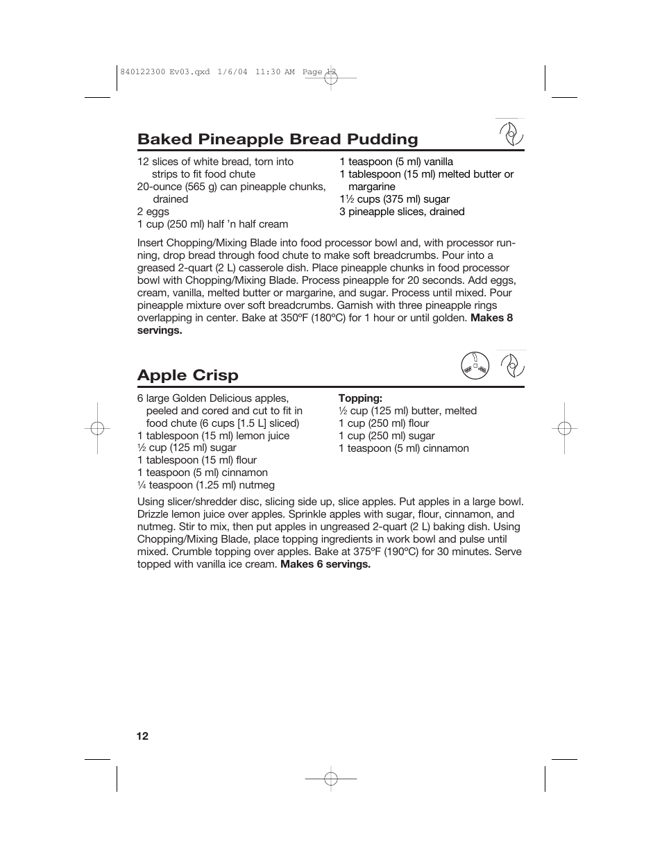 Baked pineapple bread pudding, Apple crisp | Hamilton Beach 70450C User Manual | Page 12 / 40
