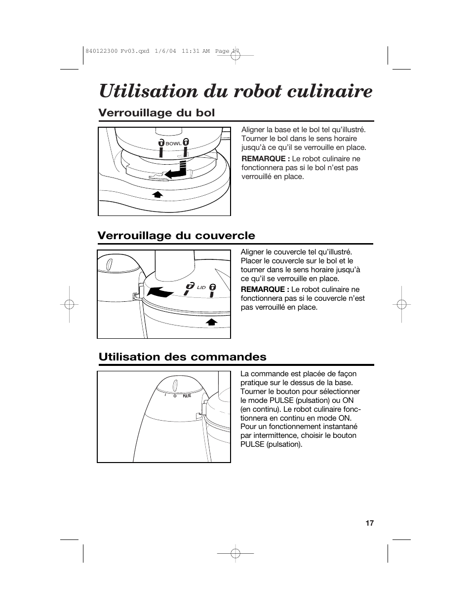 Utilisation du robot culinaire | Hamilton Beach 70450C User Manual | Page 17 / 40