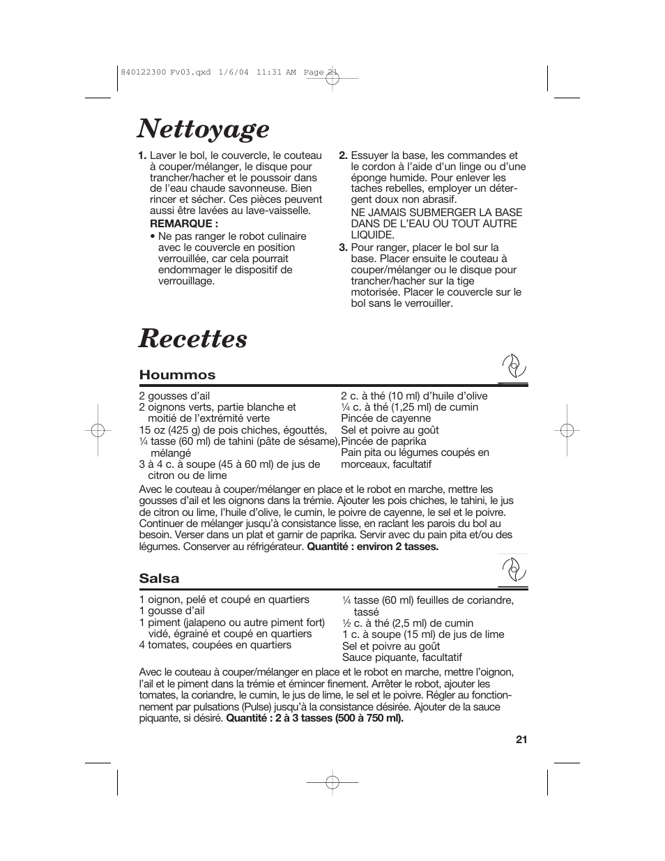 Recettes nettoyage | Hamilton Beach 70450C User Manual | Page 21 / 40