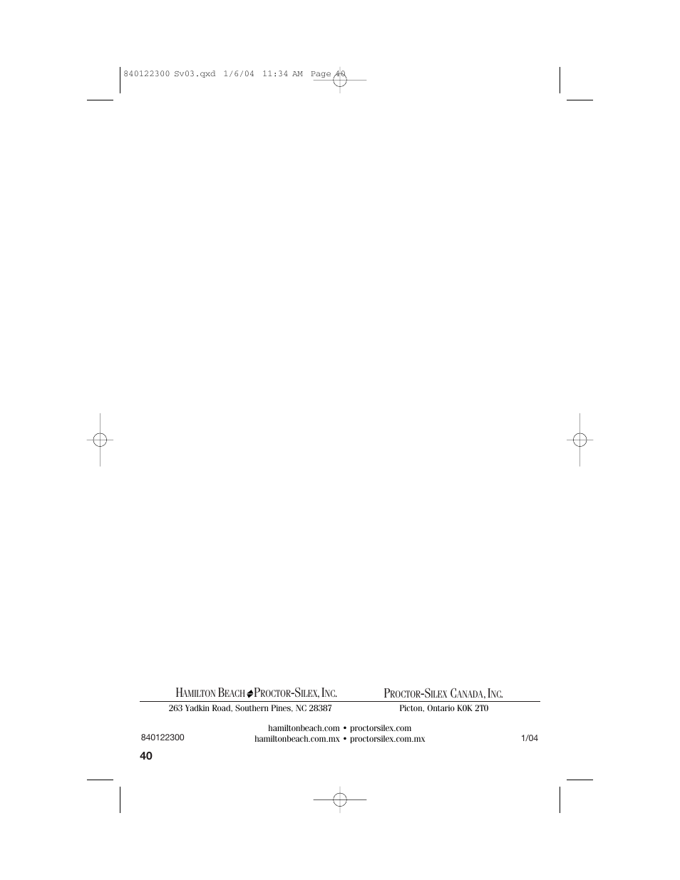 Hamilton Beach 70450C User Manual | Page 40 / 40