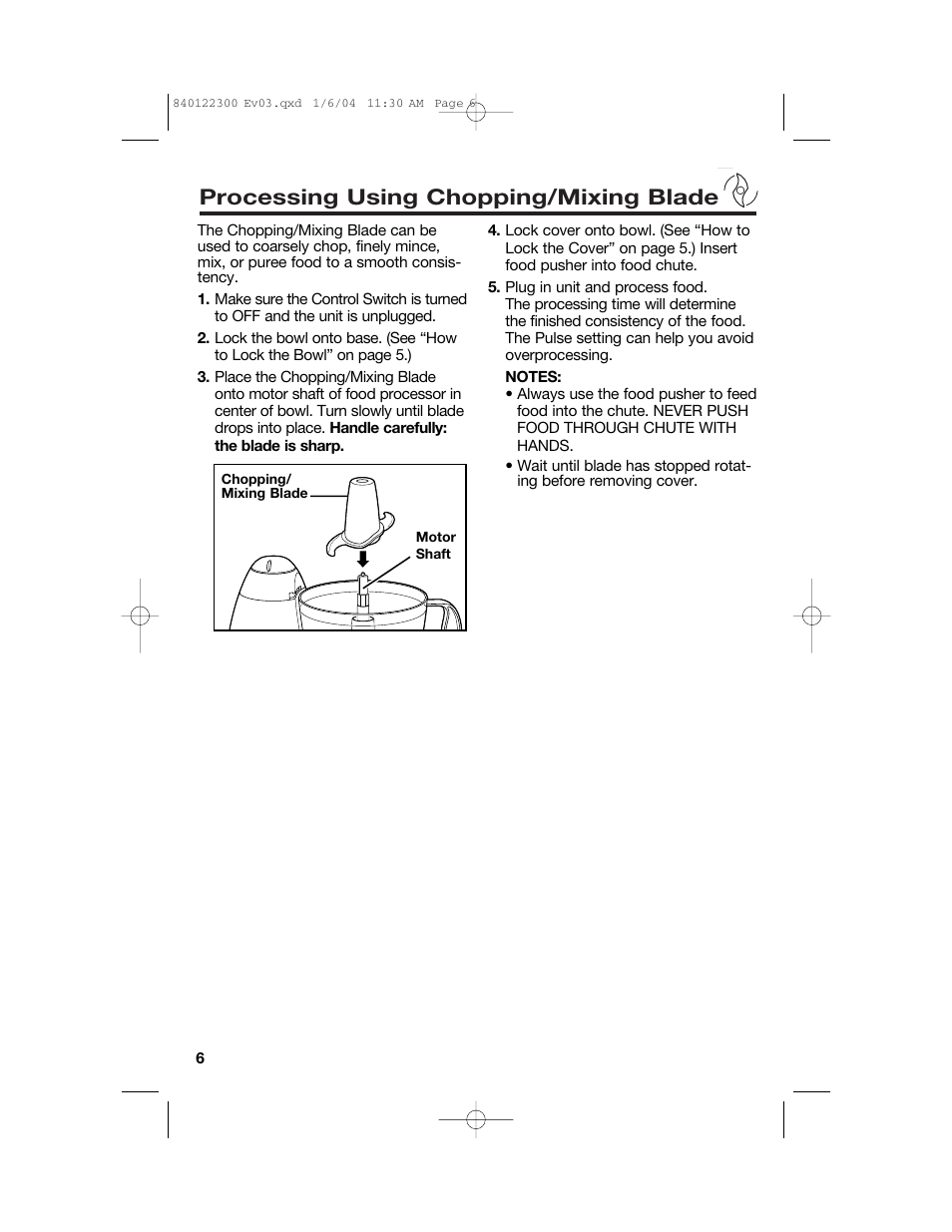 Processing using chopping/mixing blade | Hamilton Beach 70450C User Manual | Page 6 / 40