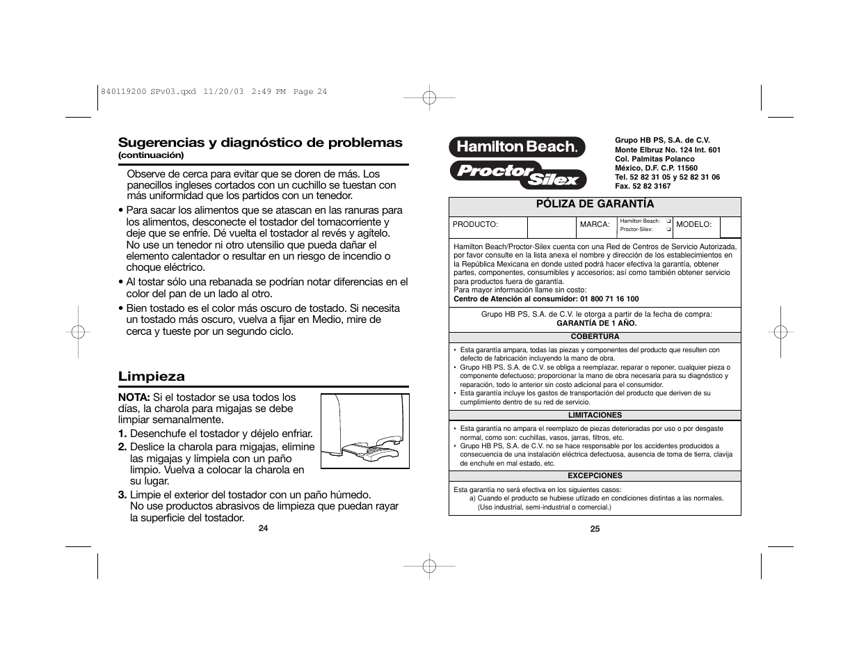 Limpieza, Sugerencias y diagnóstico de problemas | Hamilton Beach 22625C User Manual | Page 13 / 15