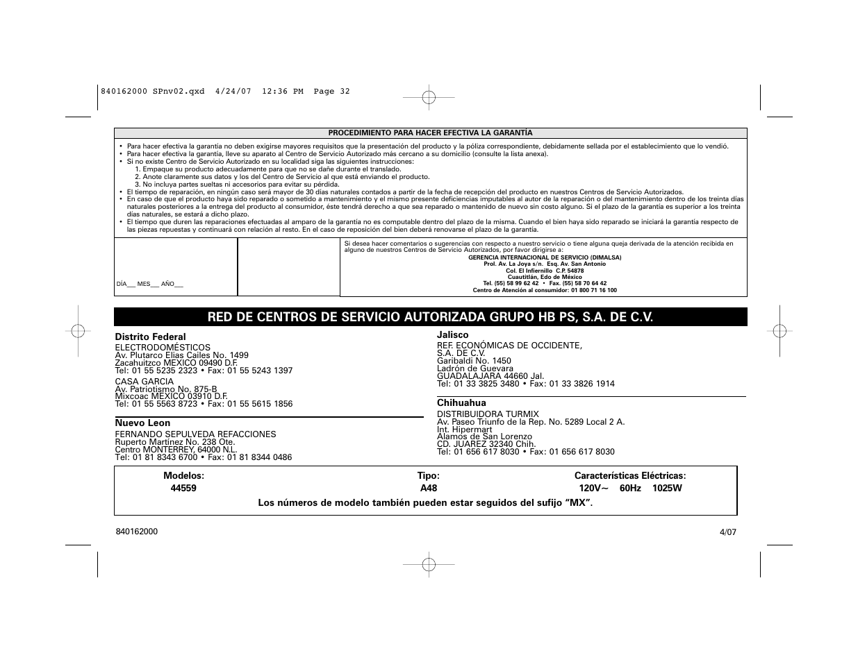 Hamilton Beach 44559 User Manual | Page 32 / 32