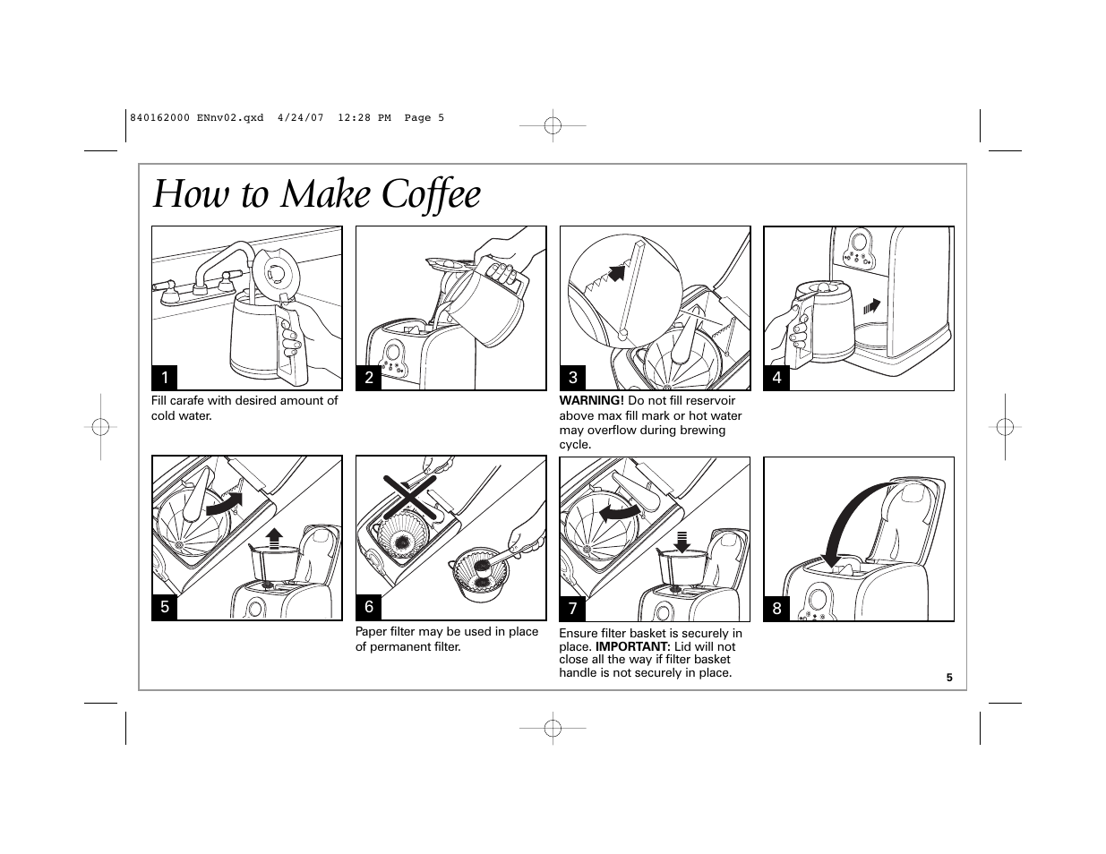 How to make coffee | Hamilton Beach 44559 User Manual | Page 5 / 32