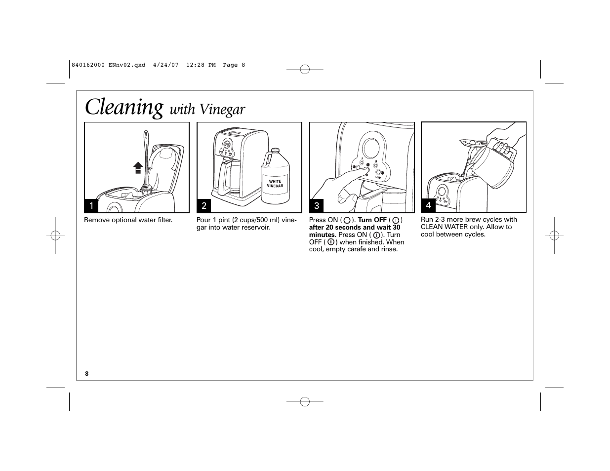 Cleaning, With vinegar | Hamilton Beach 44559 User Manual | Page 8 / 32