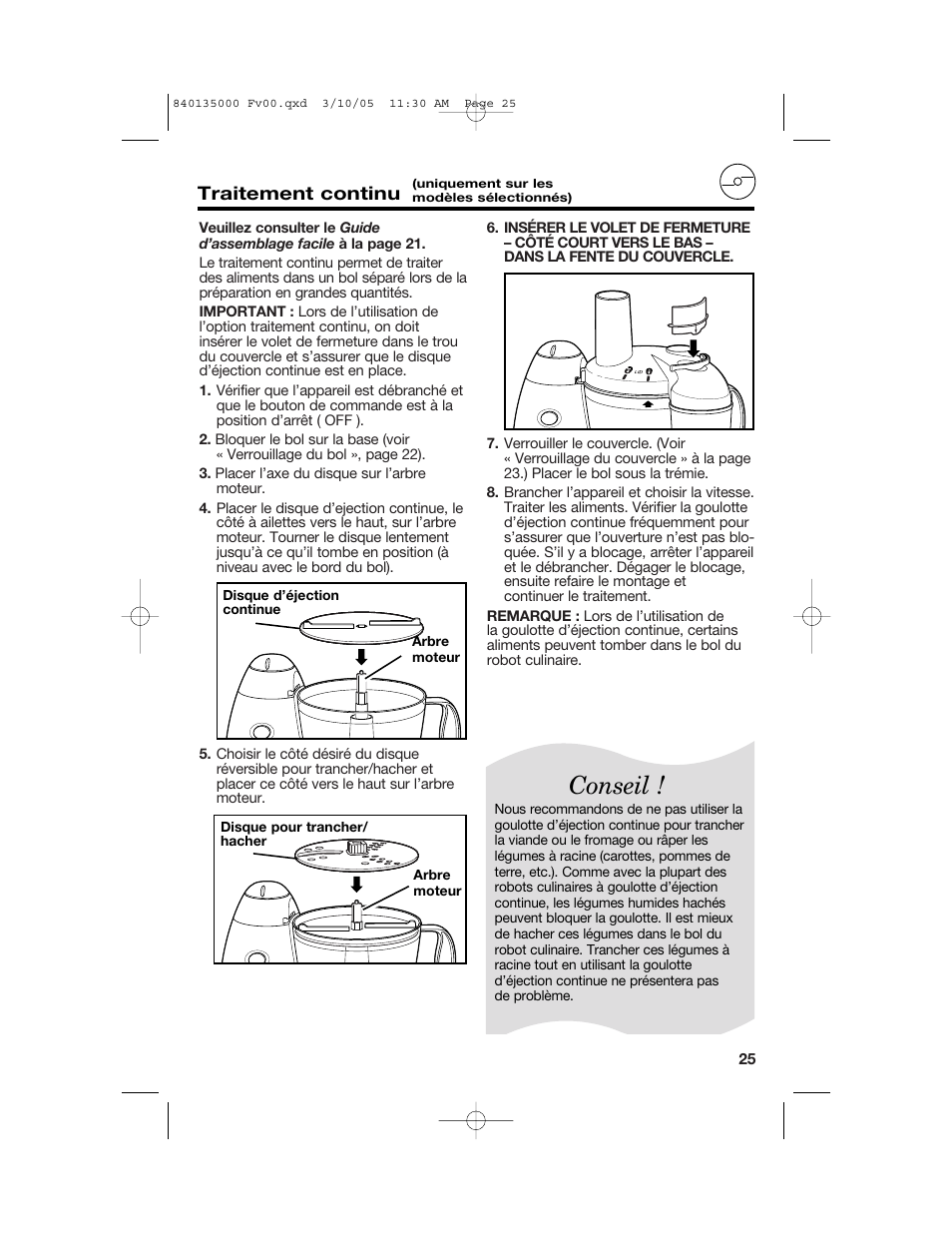 Conseil, Traitement continu | Hamilton Beach 70550R User Manual | Page 25 / 44