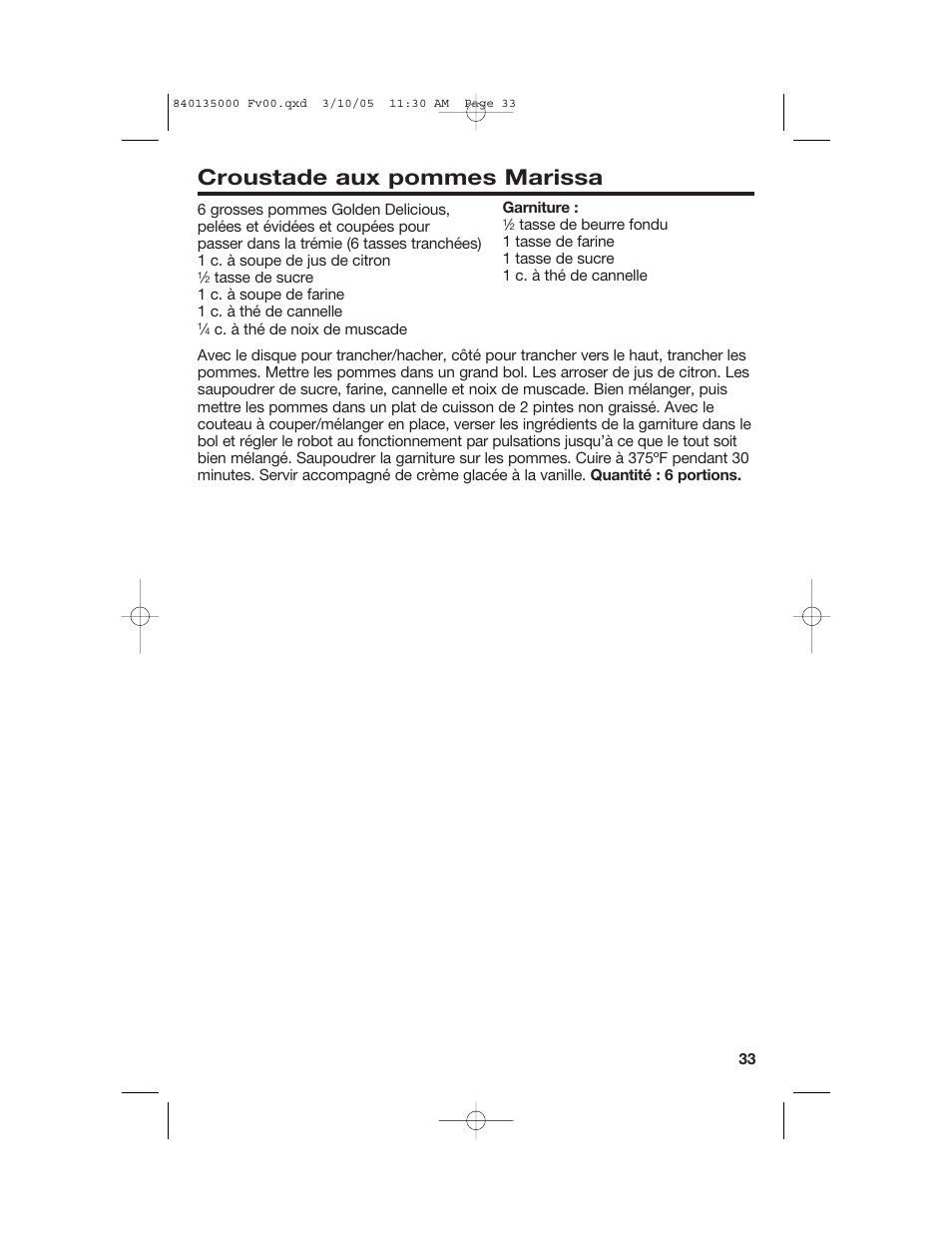 Croustade aux pommes marissa | Hamilton Beach 70550R User Manual | Page 33 / 44