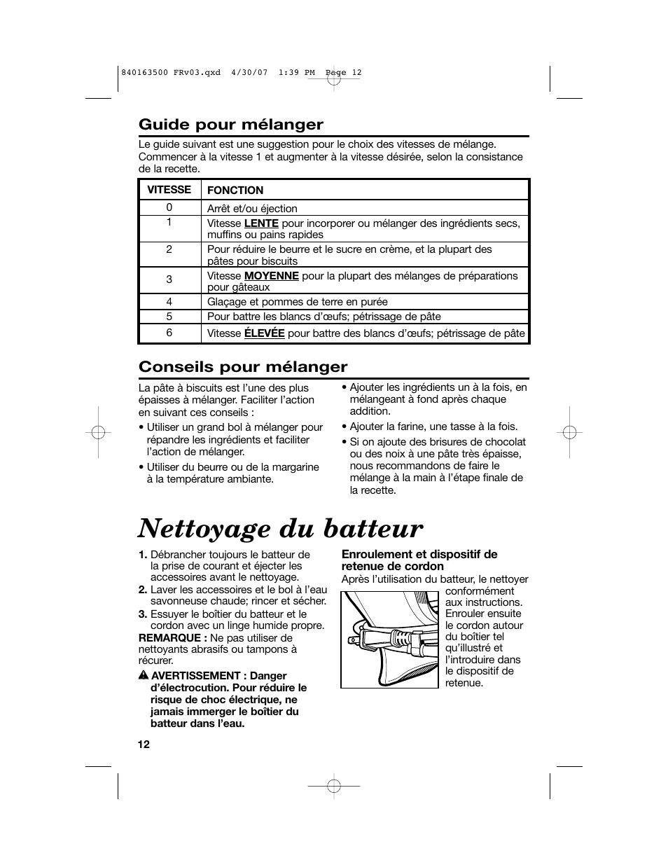 Nettoyage du batteur, Guide pour mélanger, Conseils pour mélanger | Hamilton Beach 64695N User Manual | Page 12 / 20