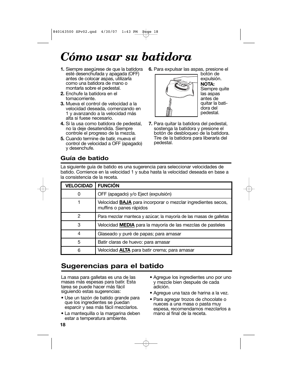 Cómo usar su batidora, Sugerencias para el batido | Hamilton Beach 64695N User Manual | Page 18 / 20