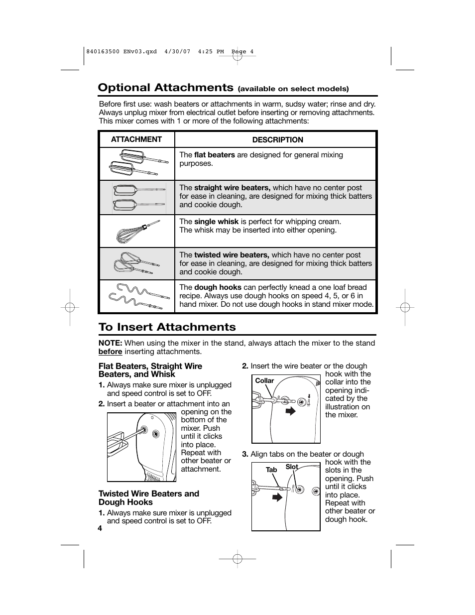 Optional attachments | Hamilton Beach 64695N User Manual | Page 4 / 20