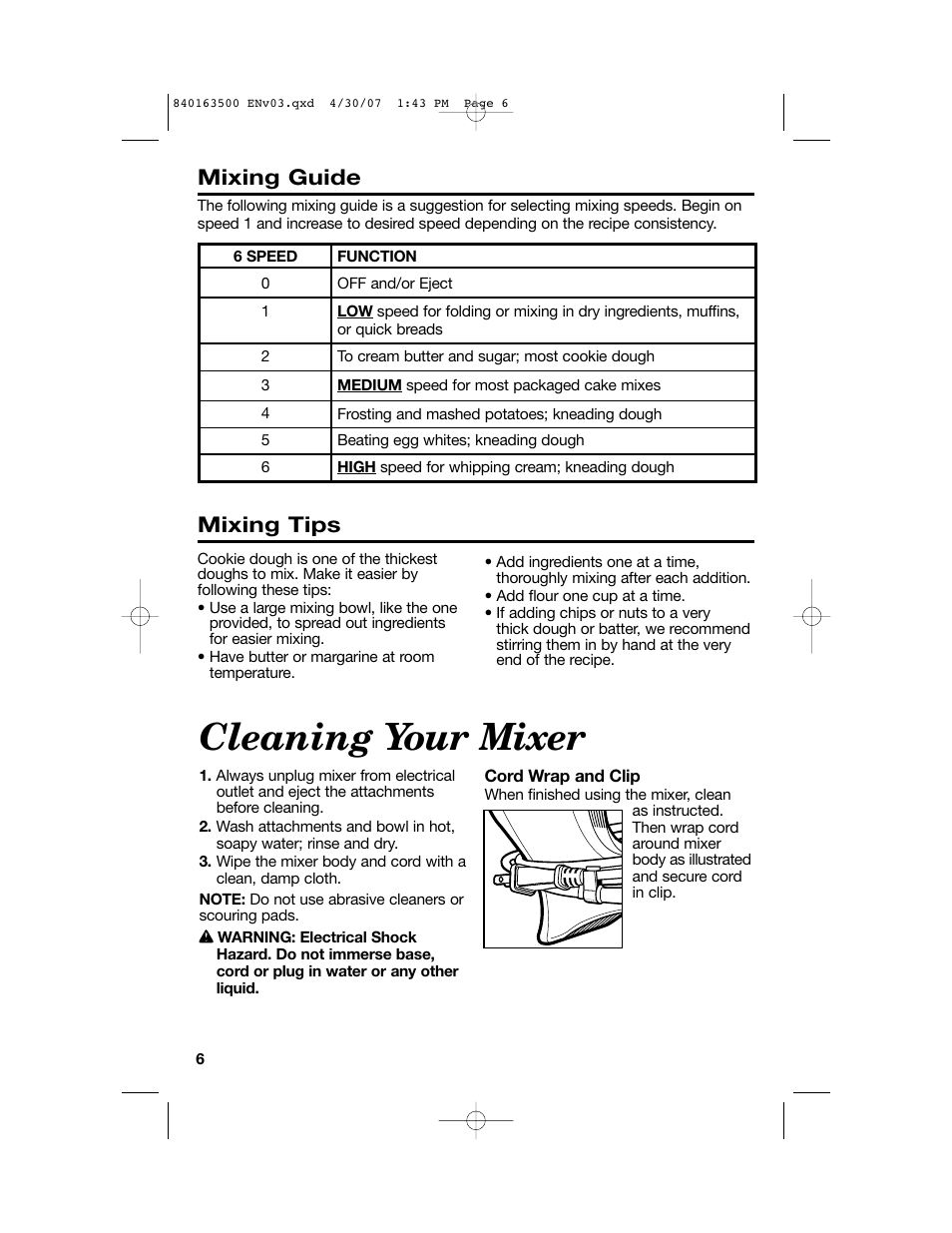 Cleaning your mixer, Mixing guide, Mixing tips | Hamilton Beach 64695N User Manual | Page 6 / 20