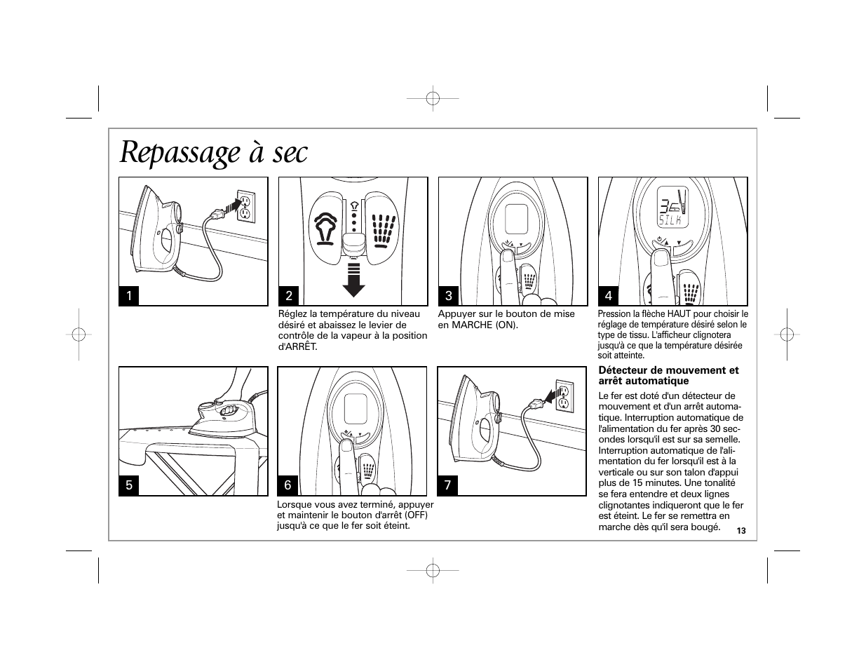 Repassage à sec | Hamilton Beach 840172800 User Manual | Page 13 / 32