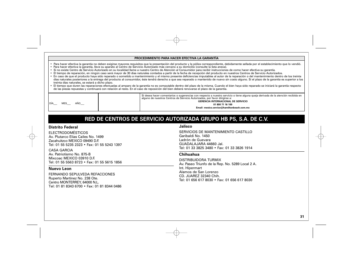 Hamilton Beach 840172800 User Manual | Page 31 / 32