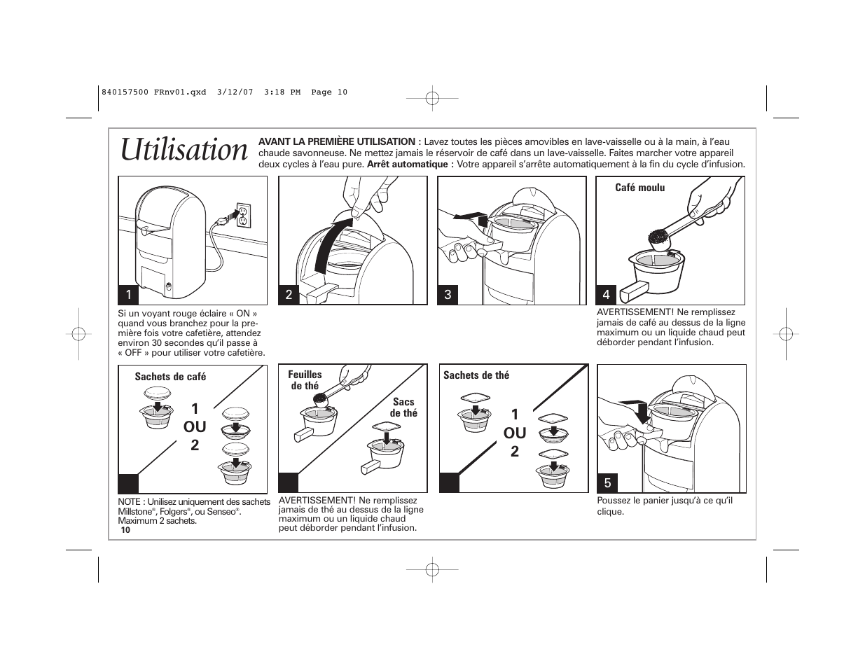 Utilisation, 1ou 2 | Hamilton Beach 42116C User Manual | Page 10 / 20