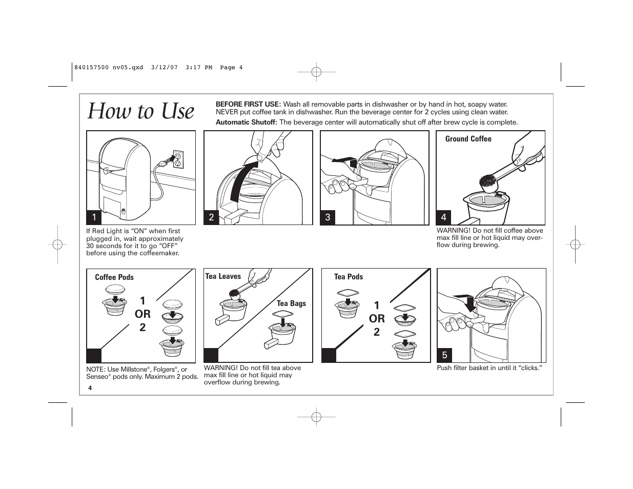 How to use, 1or 2 | Hamilton Beach 42116C User Manual | Page 4 / 20