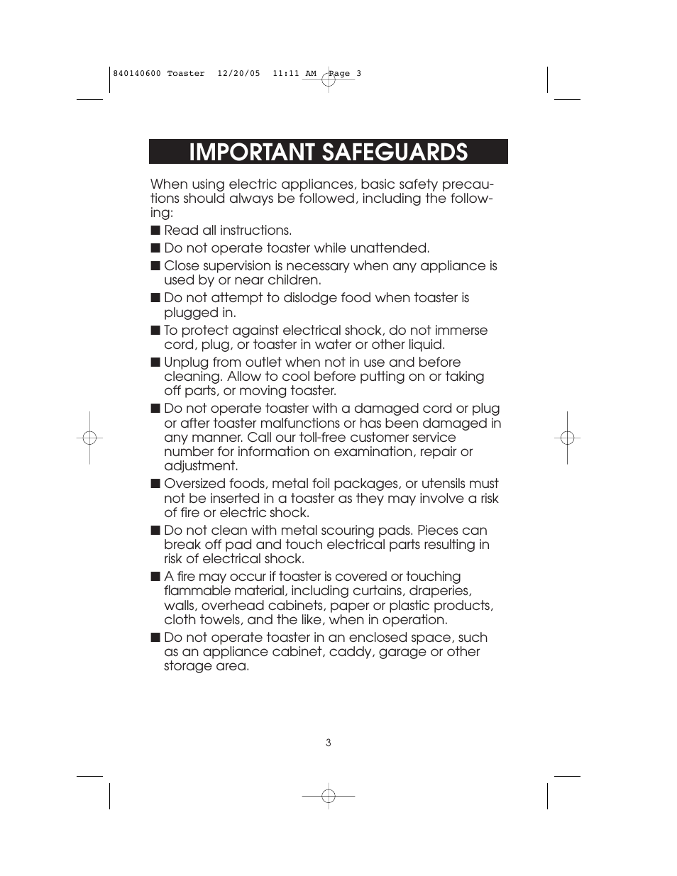 Important safeguards | Hamilton Beach 22300 User Manual | Page 3 / 10