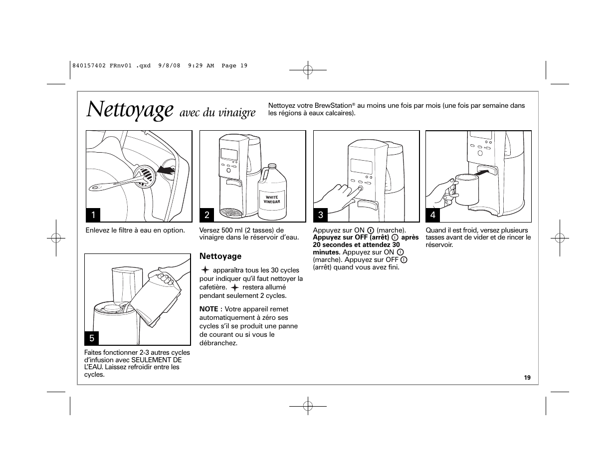 Nettoyage, Avec du vinaigre | Hamilton Beach BrewStation 47334H User Manual | Page 19 / 32
