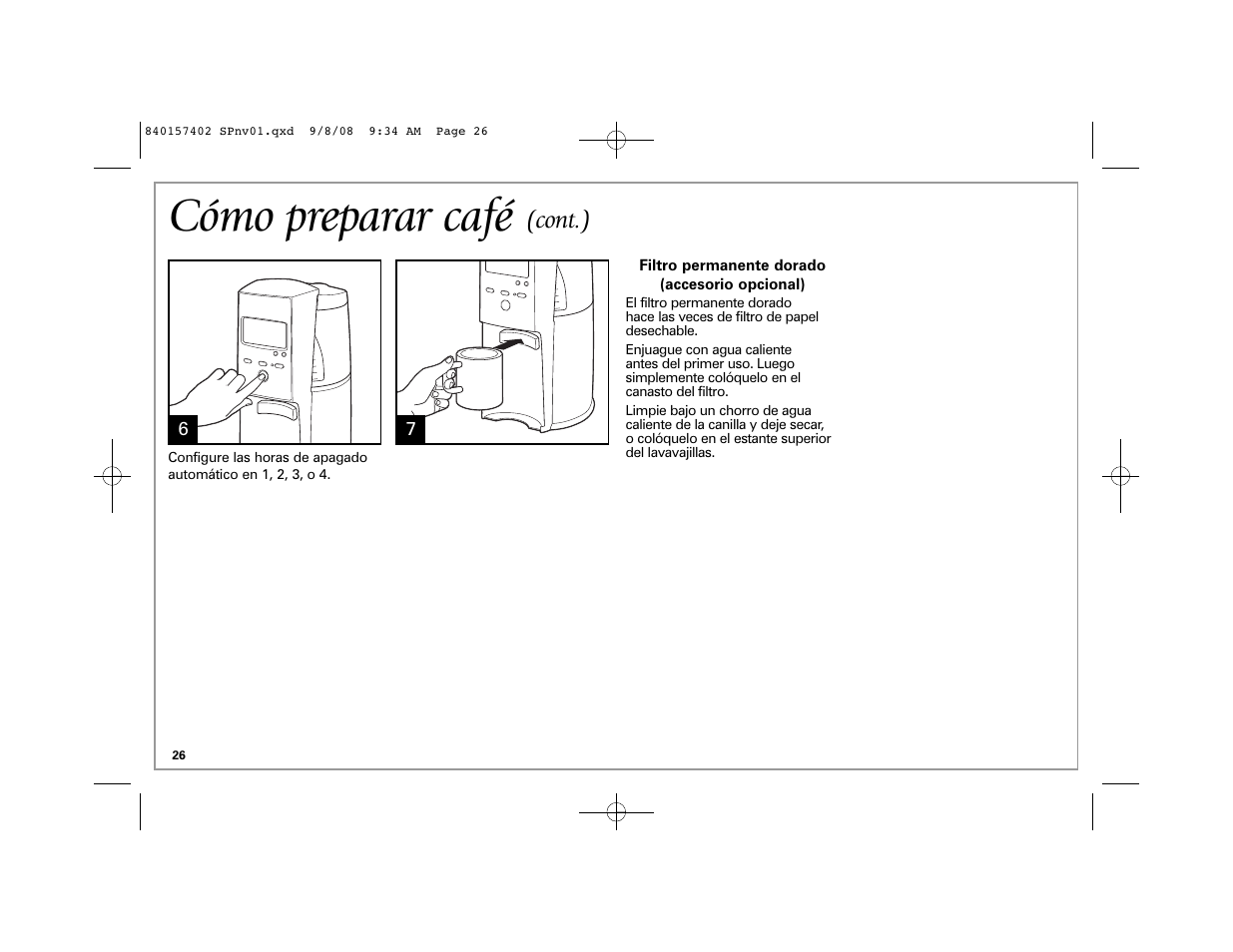 Cómo preparar café, Cont.) | Hamilton Beach BrewStation 47334H User Manual | Page 26 / 32