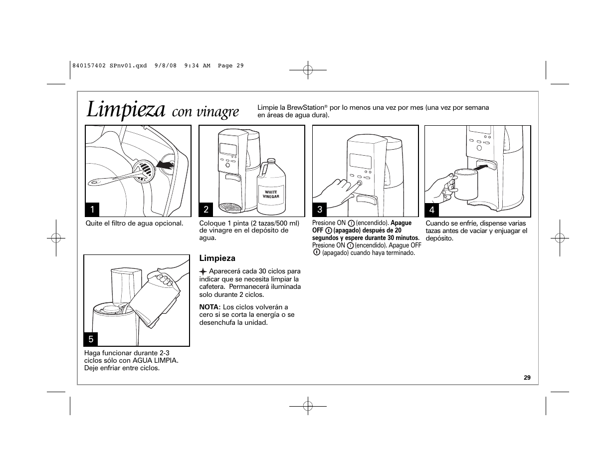 Limpieza, Con vinagre | Hamilton Beach BrewStation 47334H User Manual | Page 29 / 32
