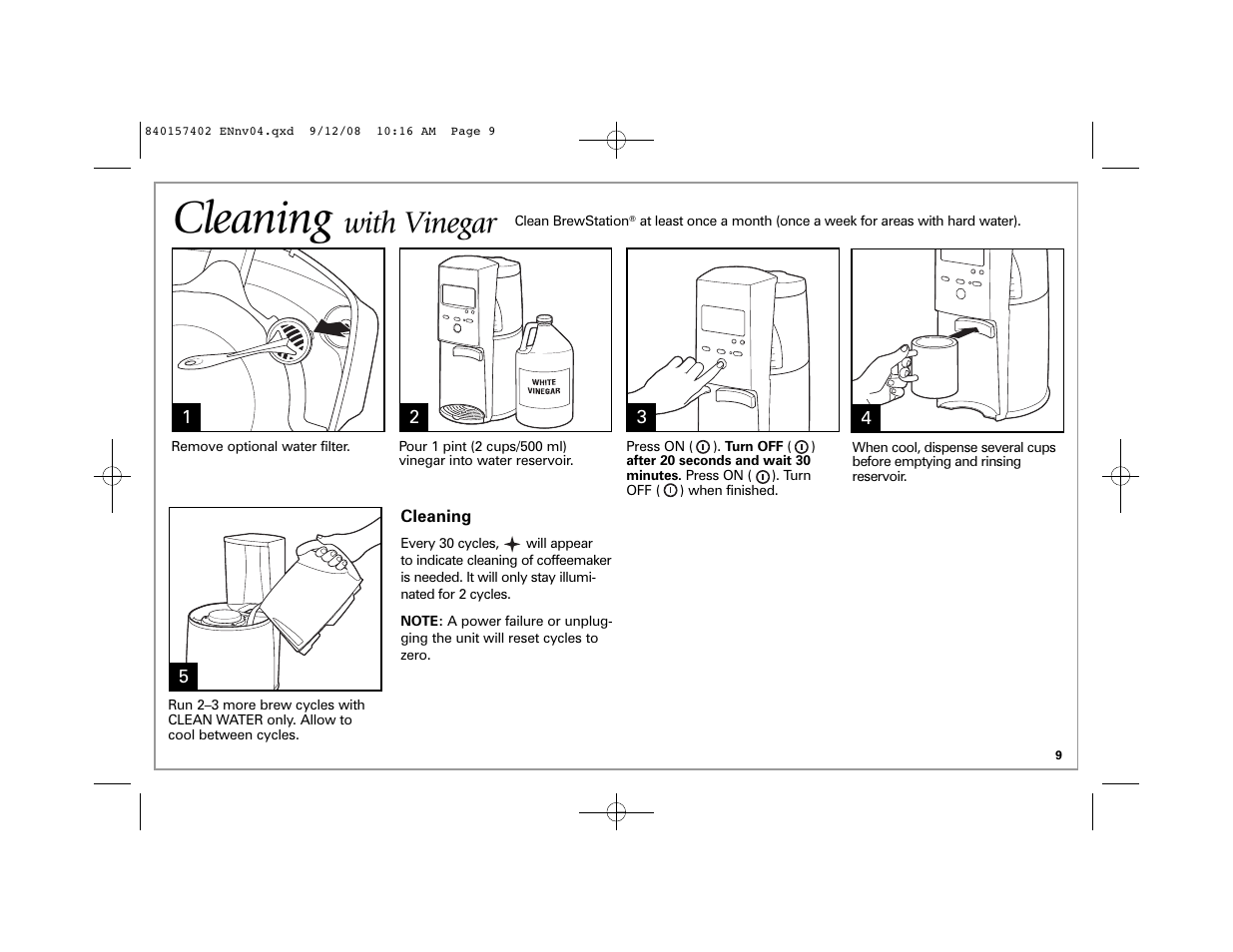 Cleaning, With vinegar | Hamilton Beach BrewStation 47334H User Manual | Page 9 / 32