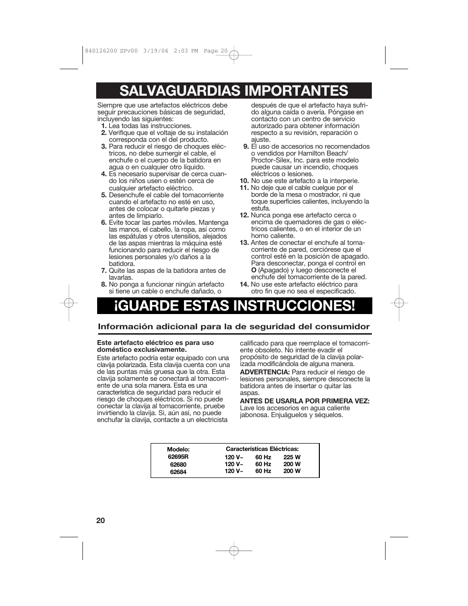 Hamilton Beach 62680C User Manual | Page 20 / 28