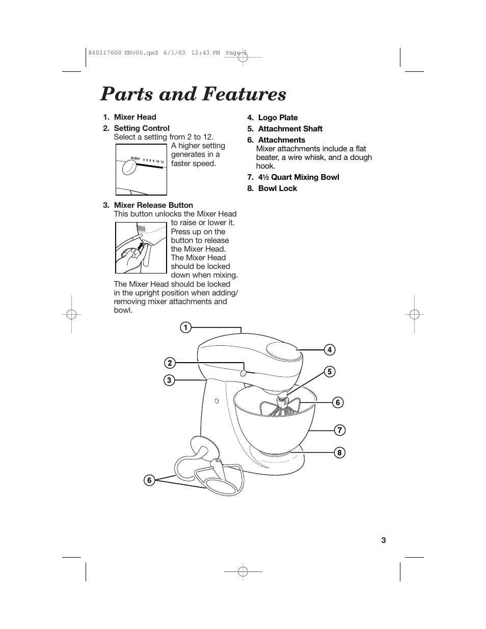 Parts and features | Hamilton Beach 840117600 User Manual | Page 3 / 24