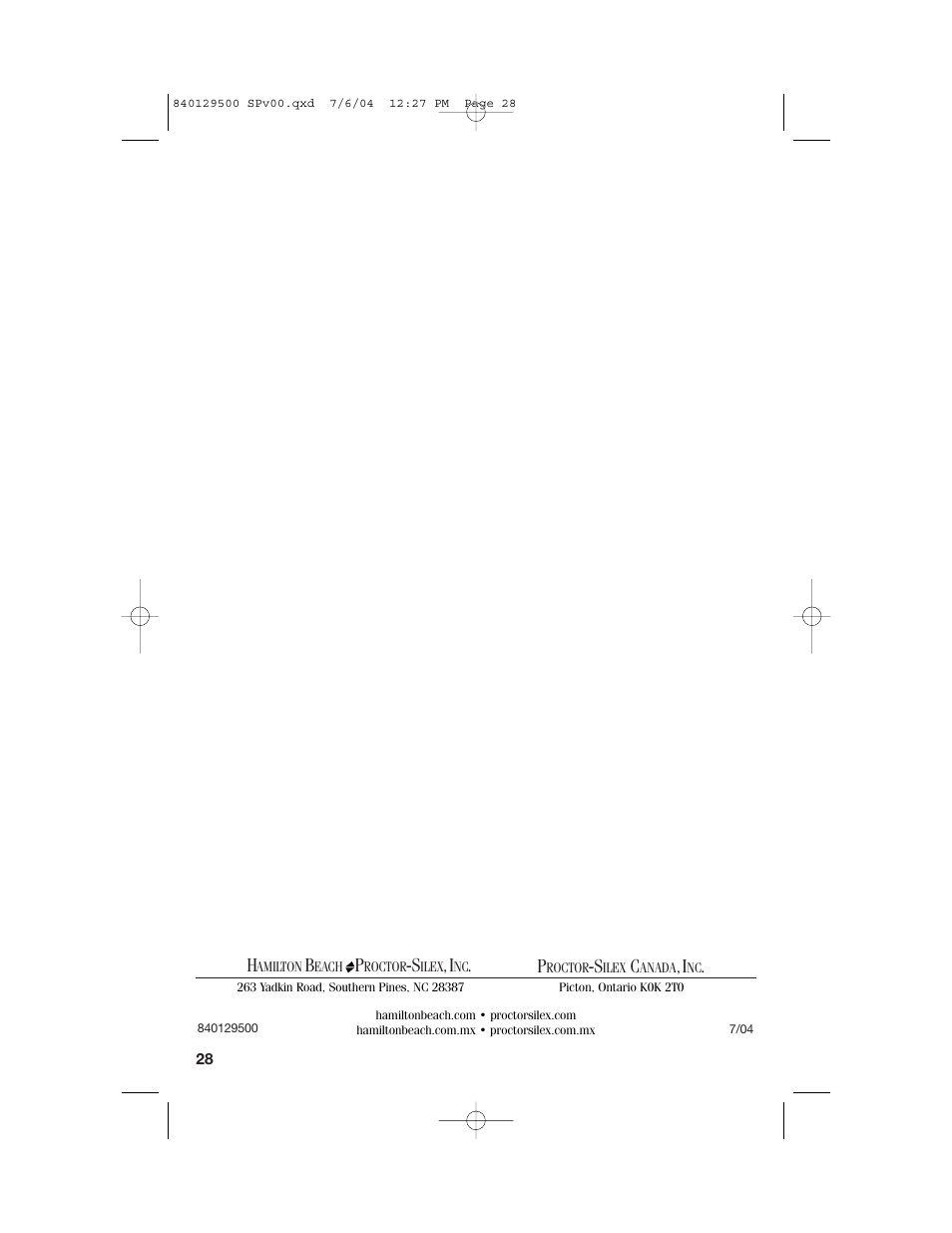 Hamilton Beach Programmable Coffeemaker User Manual | Page 28 / 28