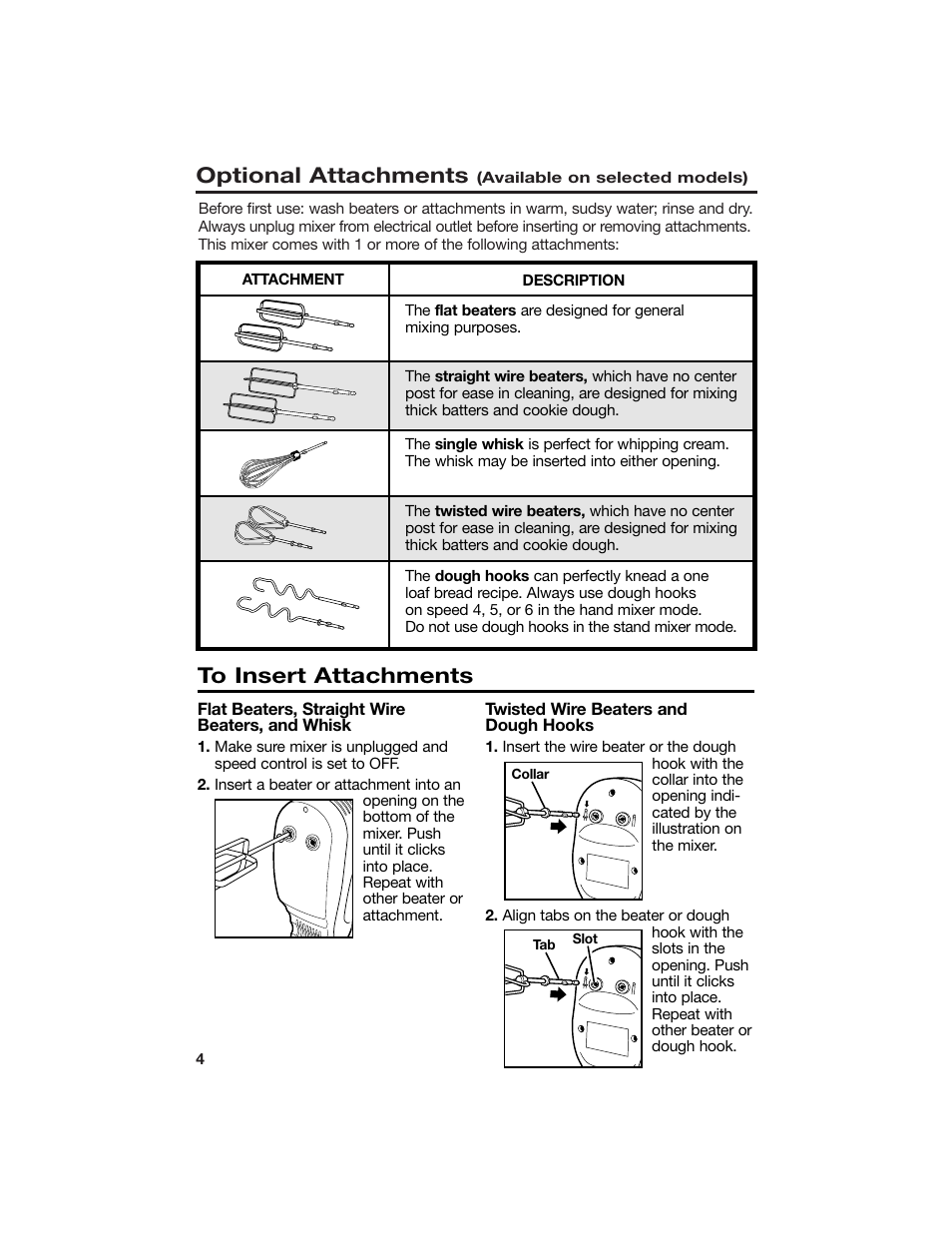 Optional attachments | Hamilton Beach 840086200 User Manual | Page 4 / 10