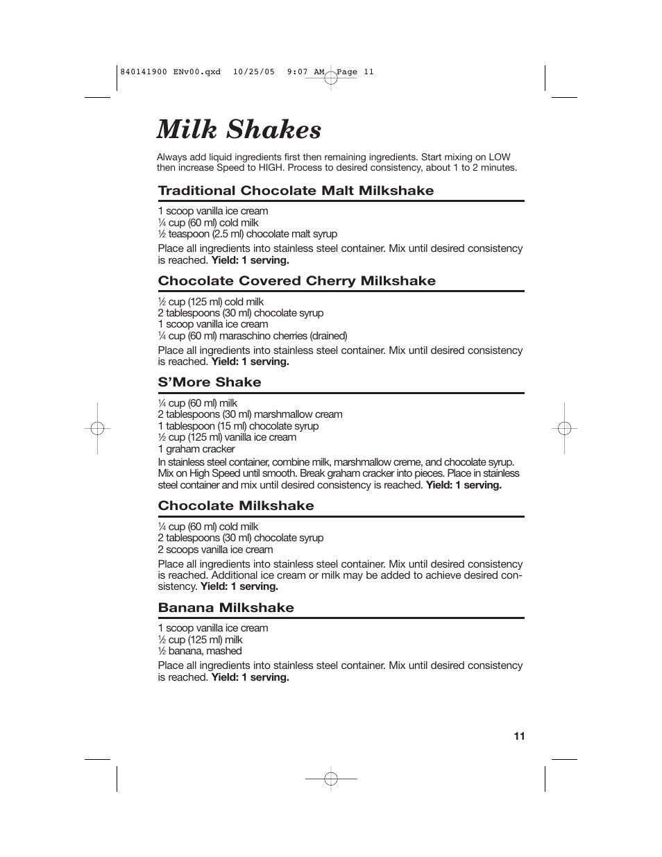 Milk shakes, Traditional chocolate malt milkshake, Chocolate covered cherry milkshake | S’more shake, Chocolate milkshake, Banana milkshake | Hamilton Beach 840141900 User Manual | Page 11 / 40